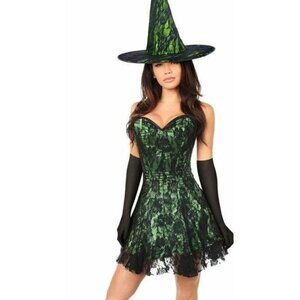 Lavish 3 PC Green Lace Corset Dress Costume